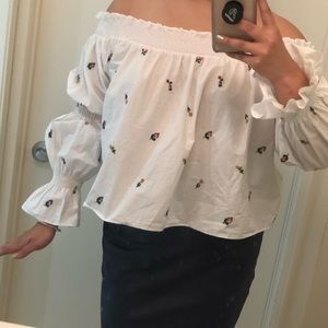XL Off-the-Shoulder Floral White Zara Dress Shirt